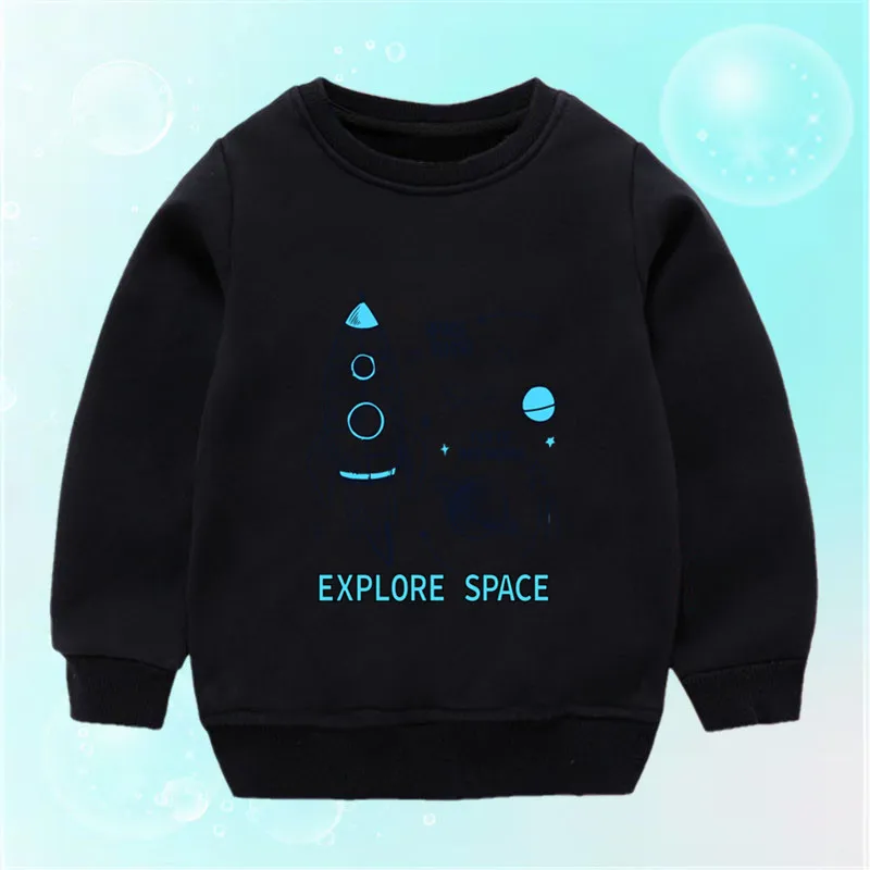 Kids Girls Clothes Autumn Sweatshirt Child Long Sleeved Pullover Top Spring Fashion Planet Rocket Pattern Boy Clothing