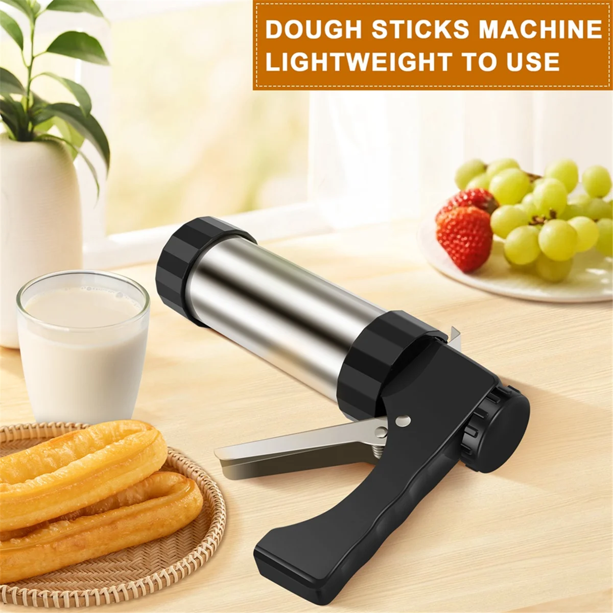 ABXHH Churrera Churro Maker Machine Kit de fabricante de Churro de acero inoxidable con 3 puntas diferentes Boquilla de tubería hueca