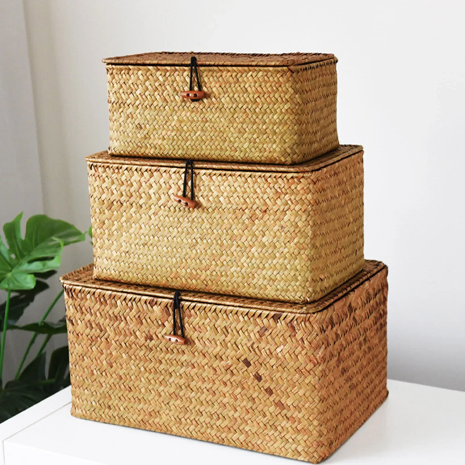 Handmade Wicker Woven Storage Box Rattan Storage Finishing Basket with Lid Sundry Bath Cosmetic Towel Container Laundry Basket