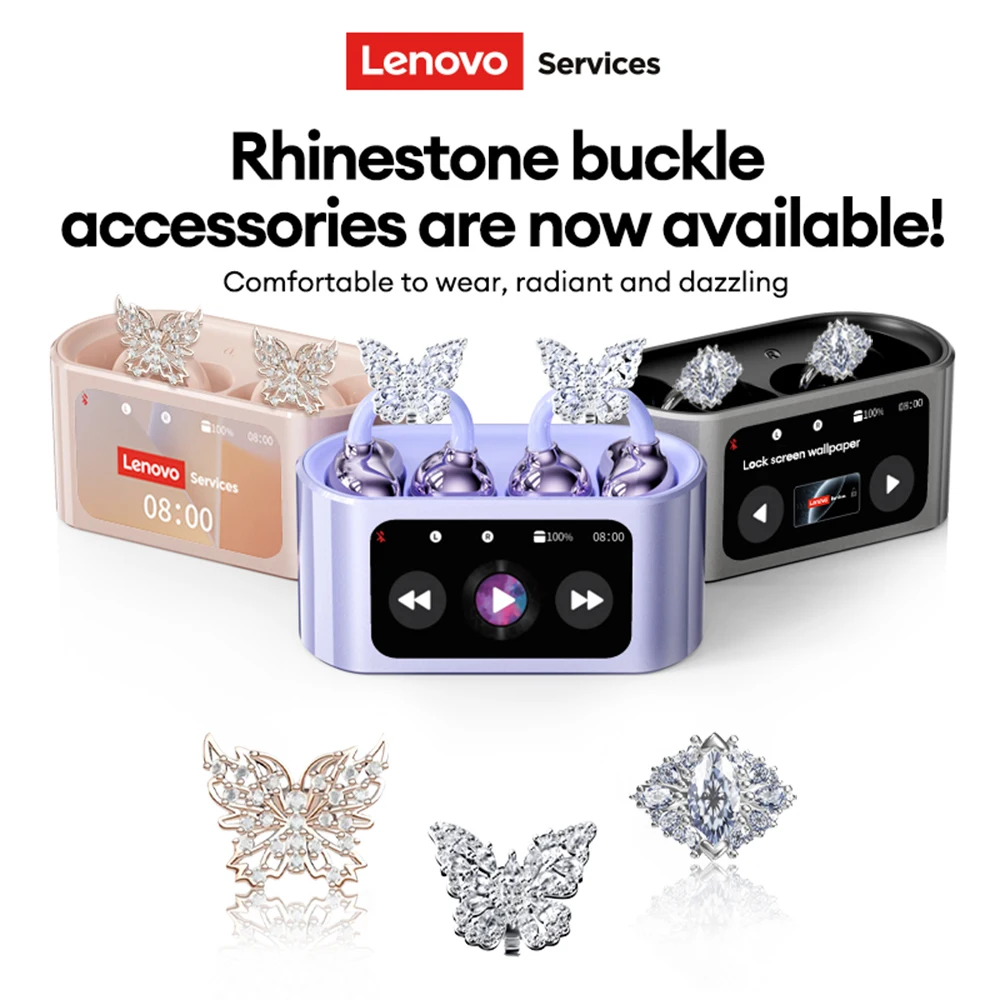 Lenovo RS105 Ear Clip Wireless Earphones LCD Touchscreen Bluetooth V6.0 Headphones Butterfly Earrings Earbuds Crystal Earrings