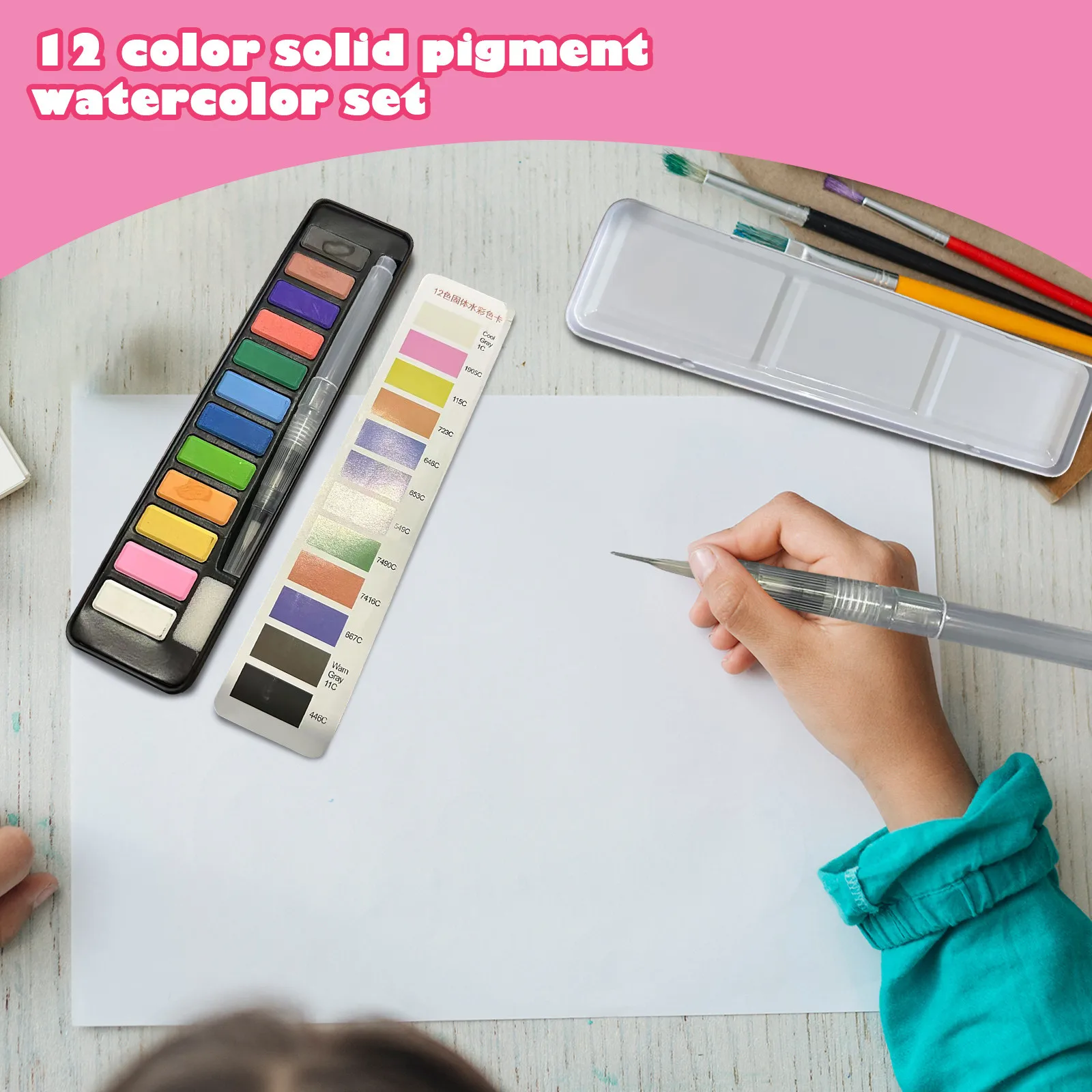 HOT Watercolor Paint Set, 12 Vivid Colors in Portable Box, Perfect Travel Watercolor Set for Amateur Hobbyists Painting Lovers