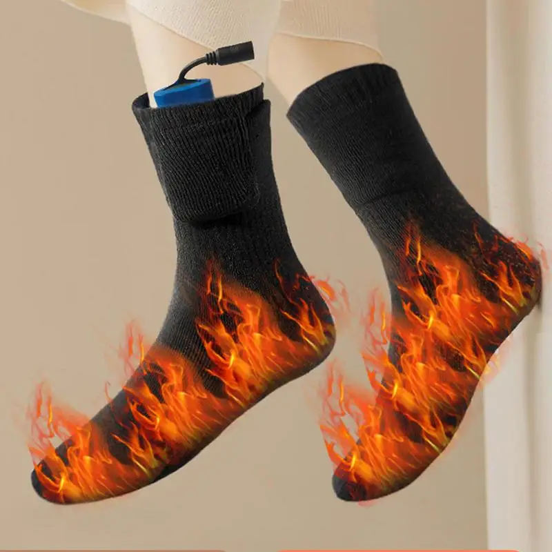 

USB Electric Heated Socks Battery Powered Heating Socks Warm Cotton Sock Long Stocking Unisex Winter Warmth Supplies