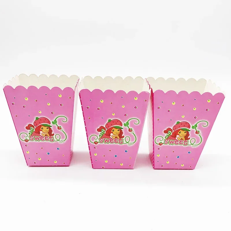 Strawberry Shortcake Theme Disposable Party Tableware Strawberry Pink Girl Birthday Party Decorations Paper Napkin Popcorn Box