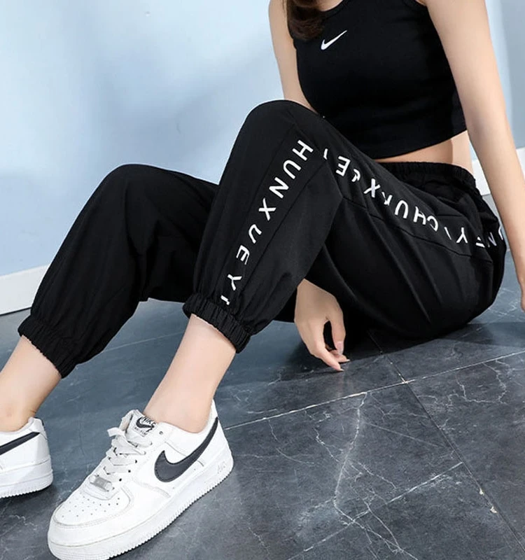 Ice Silk Quick Dry Sports Pants Women Summer Thin Loose High Waist Slimming Cuffed Casual Nine Points Harlan Pants
