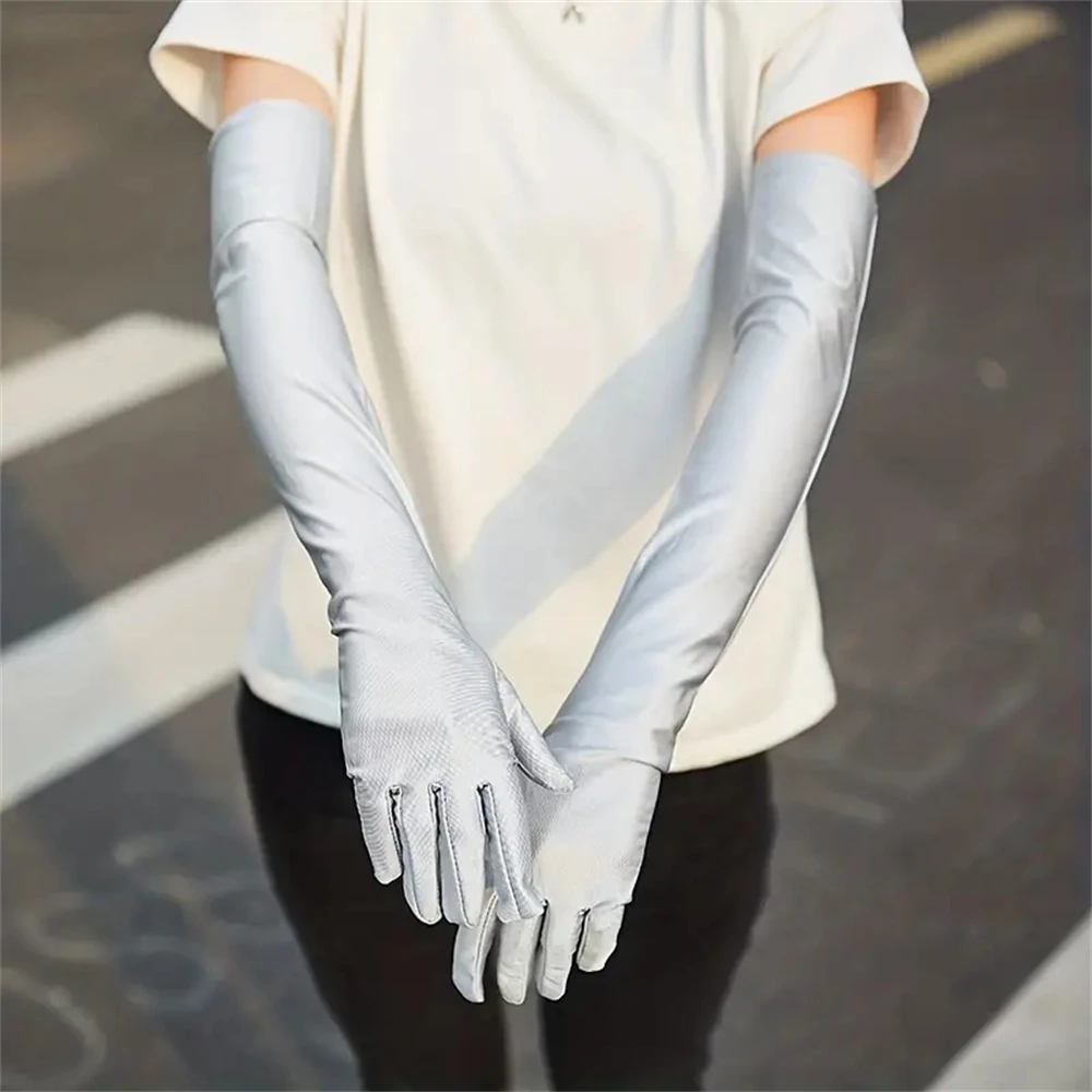 1pair Summer Sunshade High Elasticity Spandex Long Gloves Solid Sexy Drive Etiquette Stage Performance Party Cosplay Black White