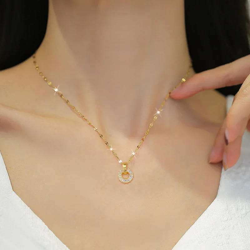 Full Diamond Round Ring Necklace and Earrings Set; Light Luxury Micro-Inlaid Personalized Temperament Party Earrings and Necklac