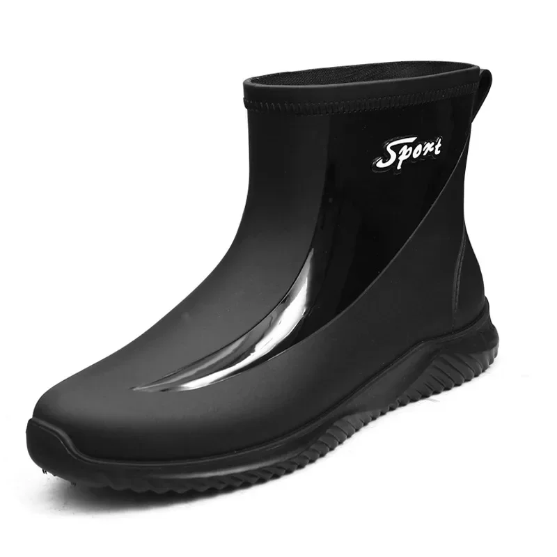 Black Men\'s Shoes Fashion Mens Rain Boots 2024 New Anti-slip Wear-resistant Outdoor Waterproof Shoes Zapatos Para Hombres