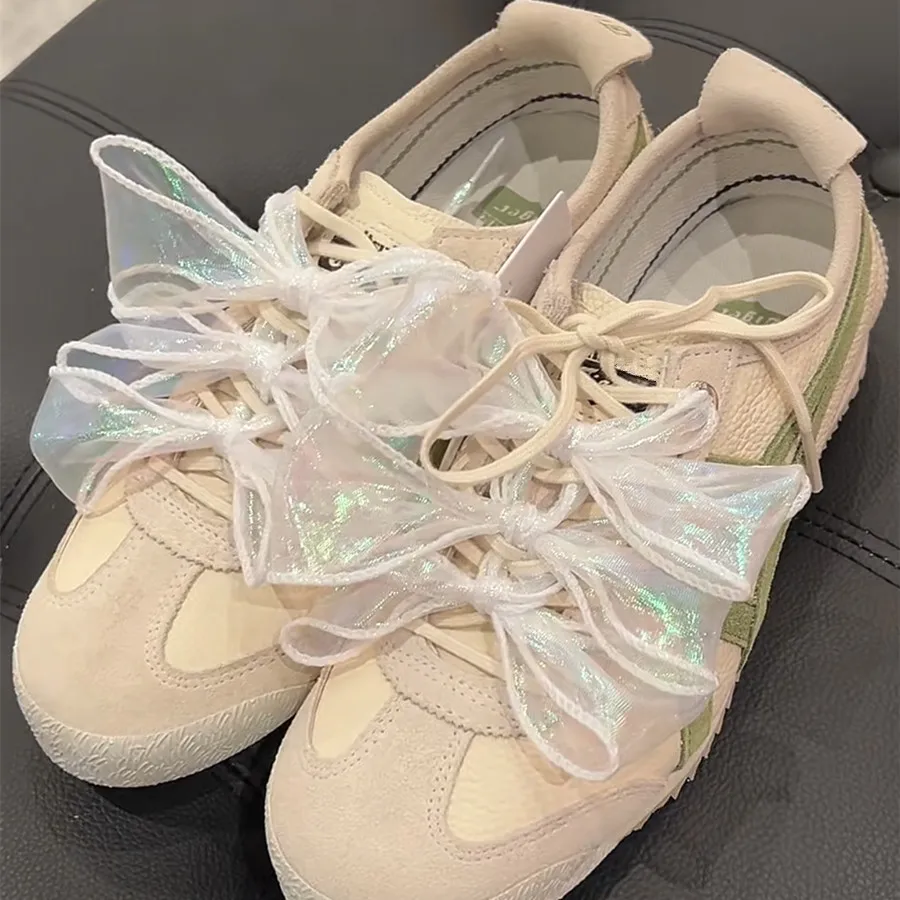 Laser Gold Trim Fish Tail Chiffon Organza Shoelaces Replacement Decor Laces for Sneakers Casual Shoes Sports Sandals Dexun Shoes