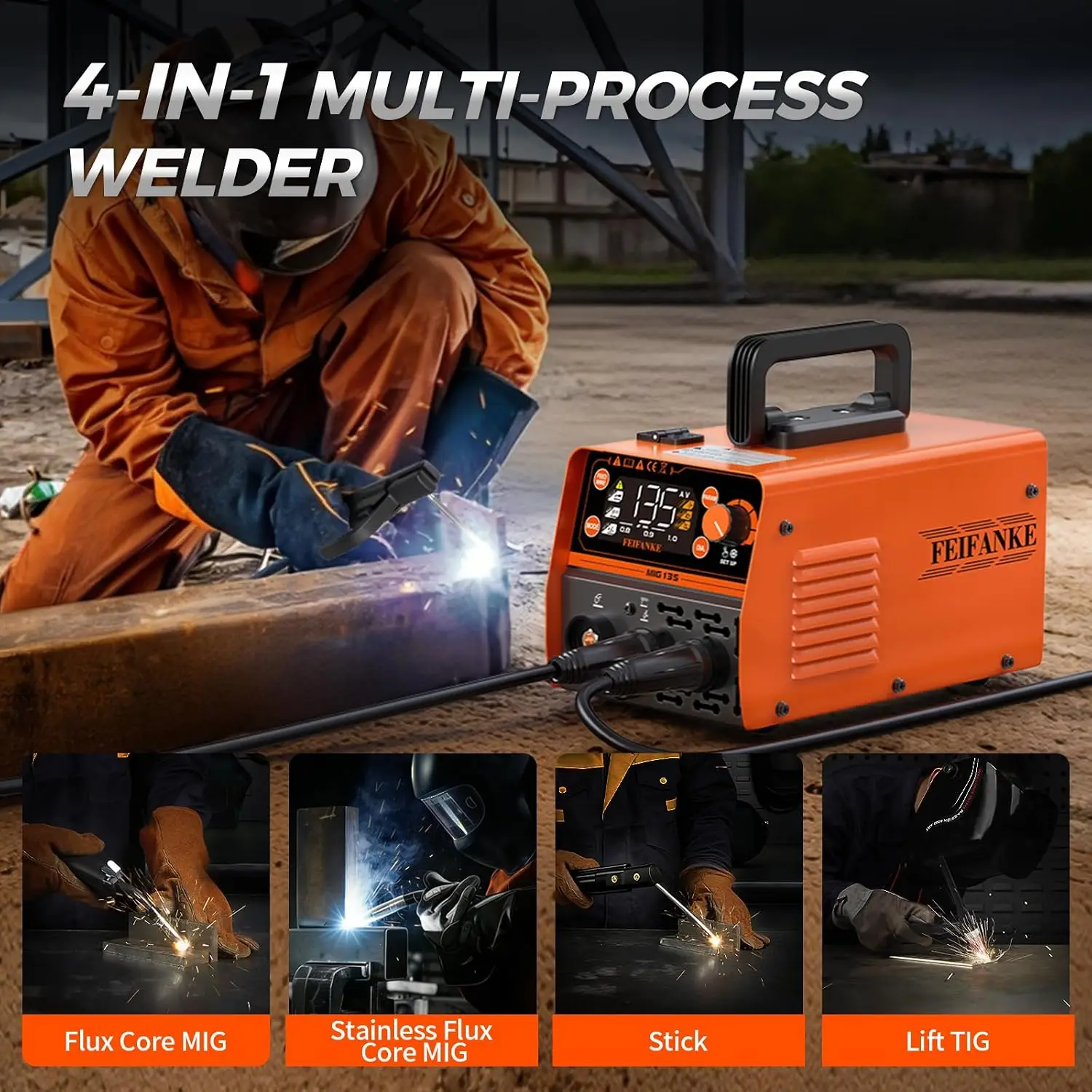 3-in-1 MIG Welder, 135A 110V Flux MIG, Stick/MMA & Lift TIG Welding Machine