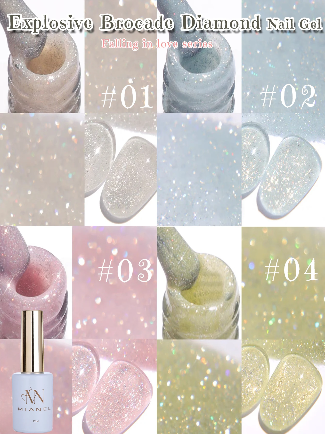 

MN 1-9 шт., 12 мл, розовый, синий, белый, зеленый цвет, серия гель-лаков для ногтей с взрывными блестками, рождественские ногти с крикодами и бриллиантами