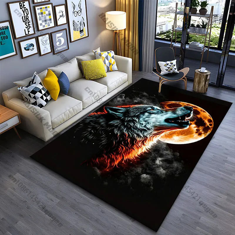 Wolf howling at moon carpet Yoga living room room decor children's crawling mat doormat area rug games mat