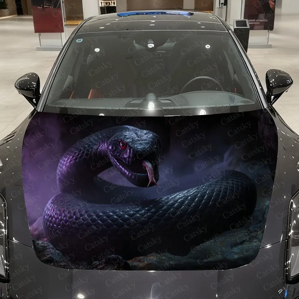 Purple Snake in Enchanted Realm Car Vinyl Wrap, PVC Waterproof Car Hood Sticker, Self-Adhesive Scratch-Resistant Stickers