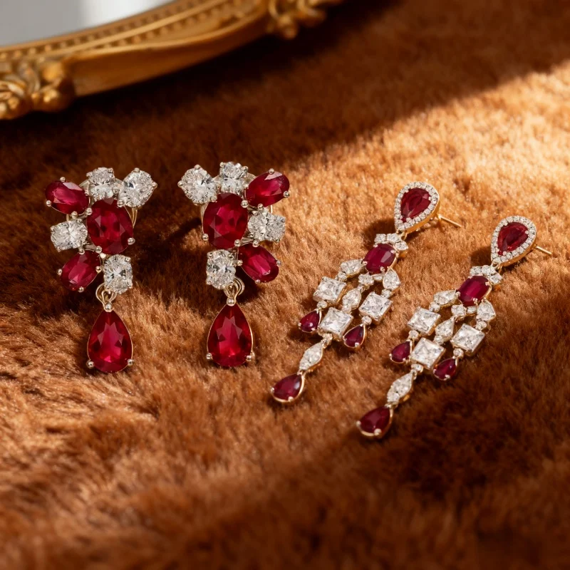 

Классические серьги с красным рубином и муассанитом, вневременные роскошные украшения для женщин, подарок в винтажном стиле для рождественских и пасхальных торжеств