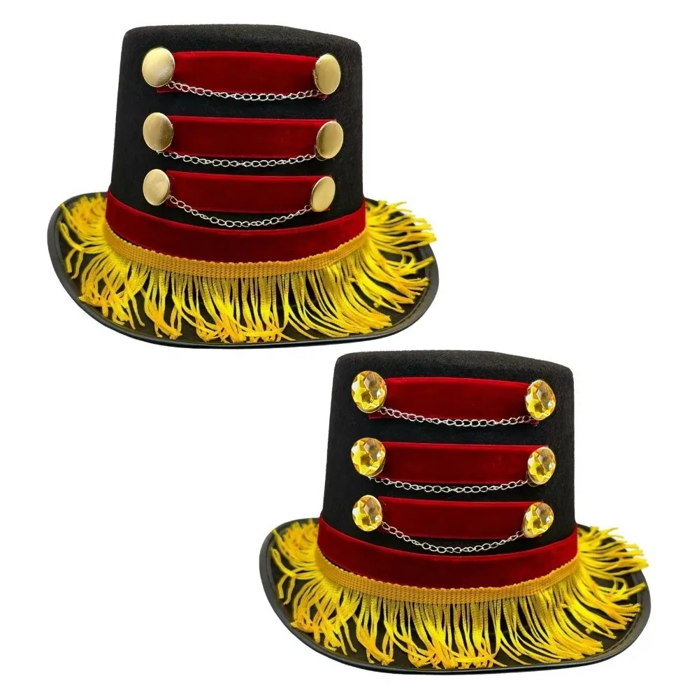 Adult Ringmaster Top Hat Gold Fringe Rhinestones Chains Circus Coachman Hat with Gold Buttons Red Black Jazz Hat