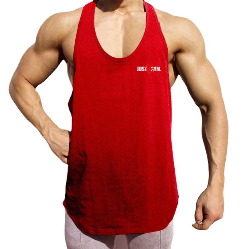 Men's Stringer Running Vests Quick Dry Breathable Mesh Sleeveless Deep U Neck Curved Hem Tank Top for Gym Fitness Workout Sport