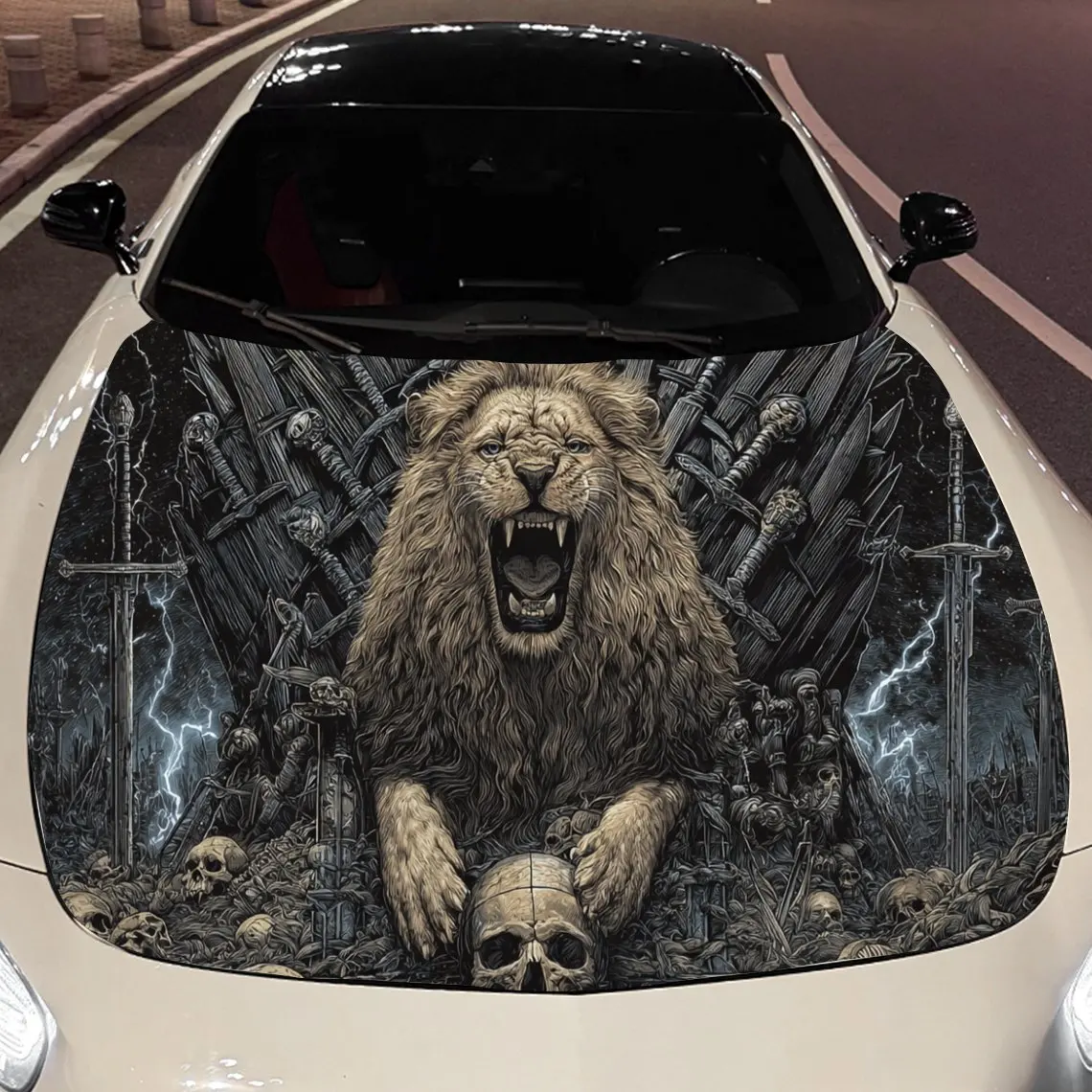 

Наклейка на капот автомобиля Majestic Lion с черепами и мечами, водонепроницаемая самоклеящаяся виниловая наклейка на автомобиль, модный экстерьер автомобиля