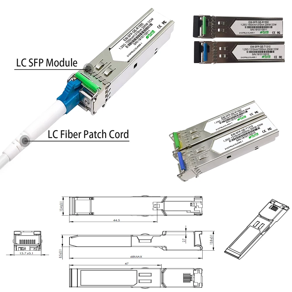 

SFP Media SC Connector, Optical Fiber Module, Gigabit, SFP, Singlemode, 1310, 1550nm, with Cisco, Mikrotik, Giga, Switch, 1.25G