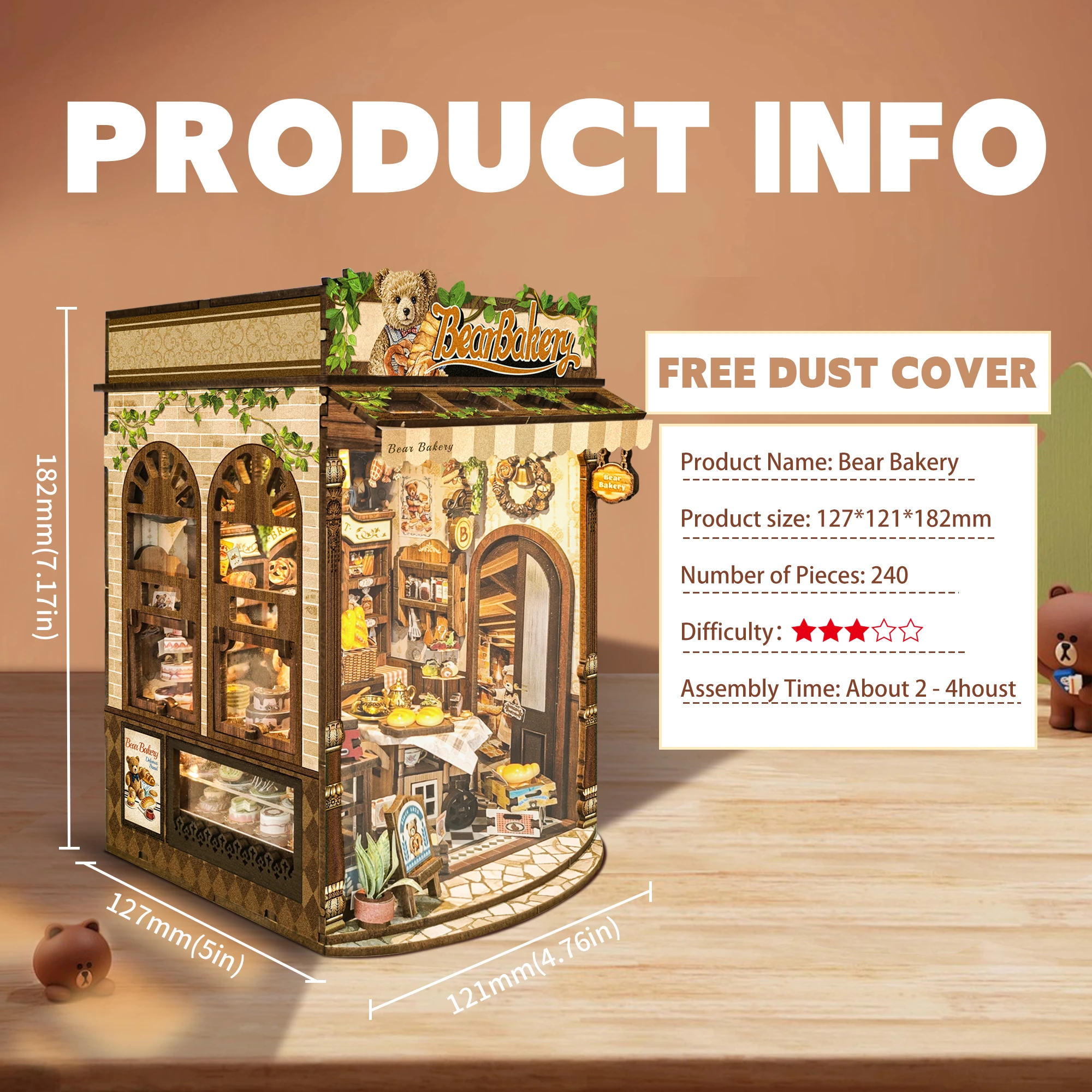 Kits de construction miniatures ours en bois, bricolage, boulangerie, chalet, maisons de poupées avec meubles lumineux, Casa pour amis, cadeaux d'anniversaire