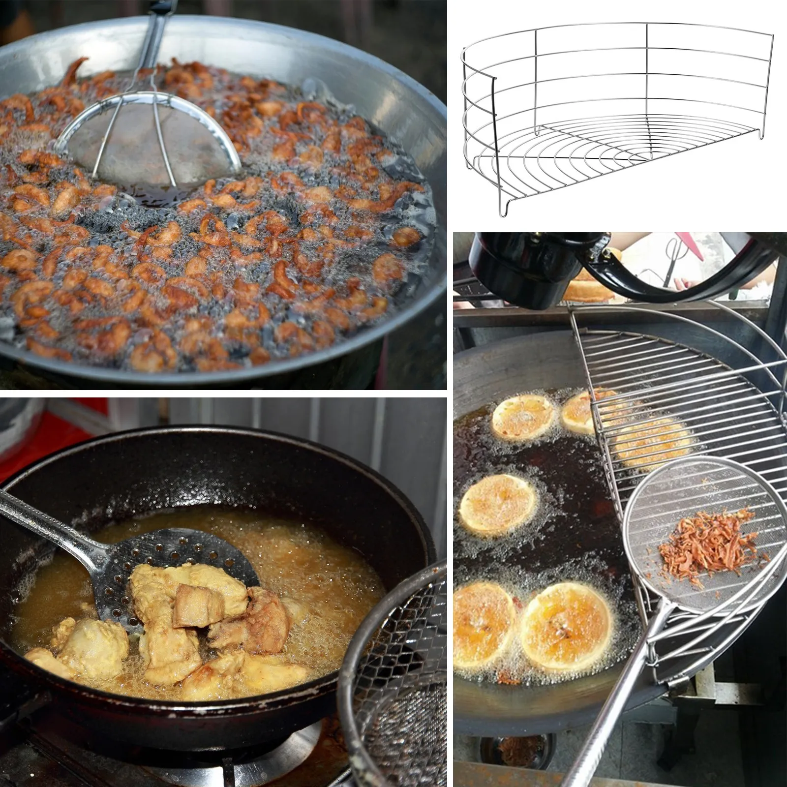 

1Pcs Semi- Drain Rack Stainless Steel Heat Resistant Frying Pan Shelf Kitchen Gadget for Oil Draining and Food Drip