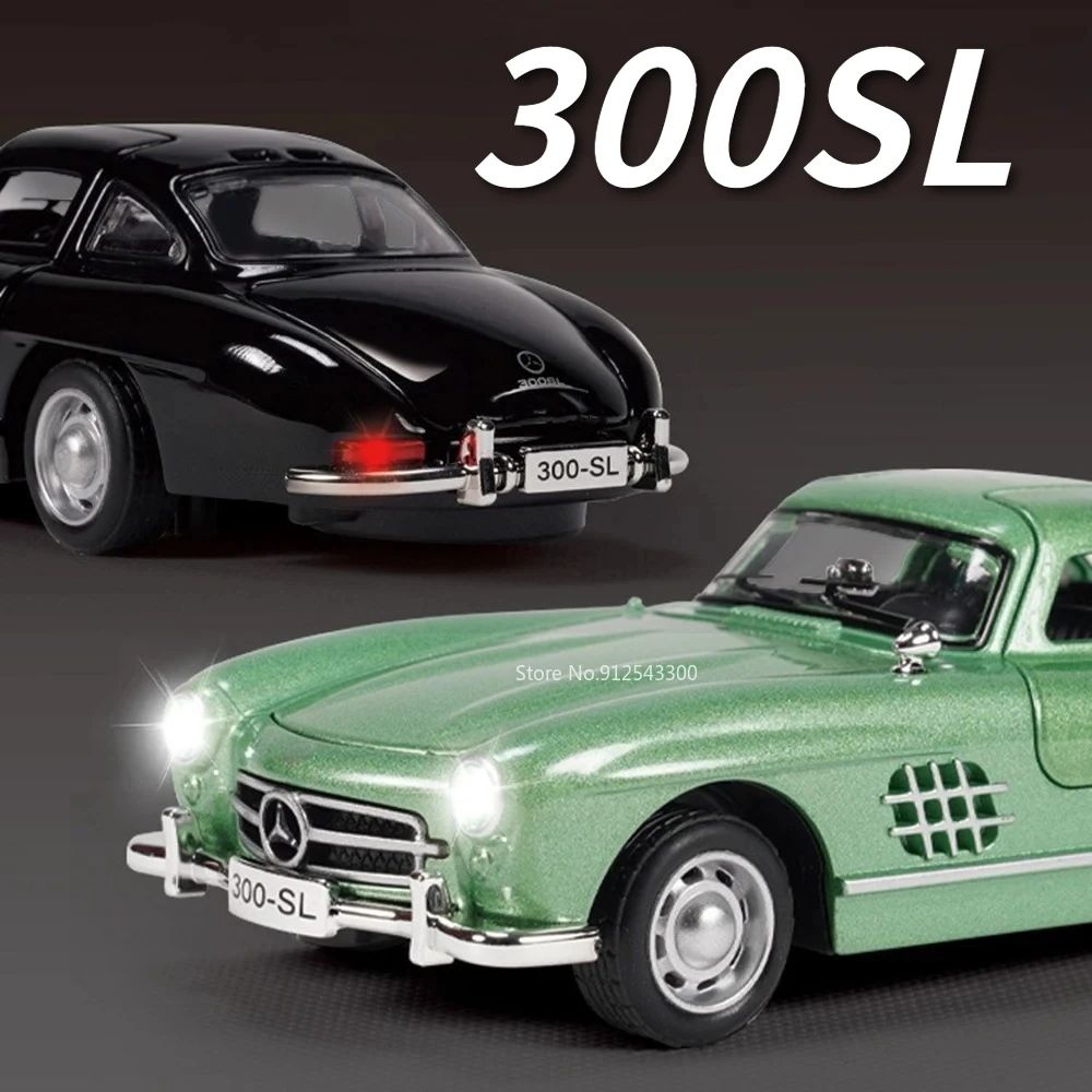 スケール1:32 300SL S-W140 スポーツカーモデルおもちゃ 合金ダイキャスト プルバック サウンドライト ドア開閉可能 車両モデル 子供向けギフト