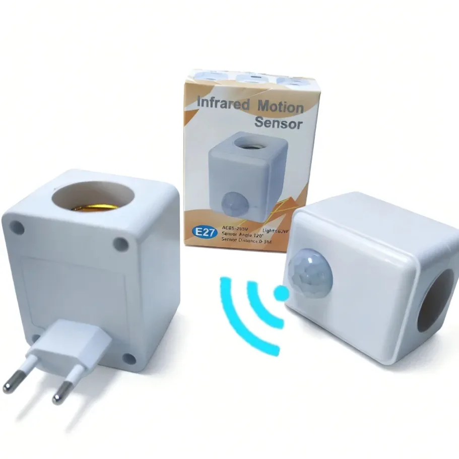 

Адаптер-переходник для лампы E27 с датчиком движения PIR, регулируемый, для светодиодных ламп, AC85-265V, вилки EU/US