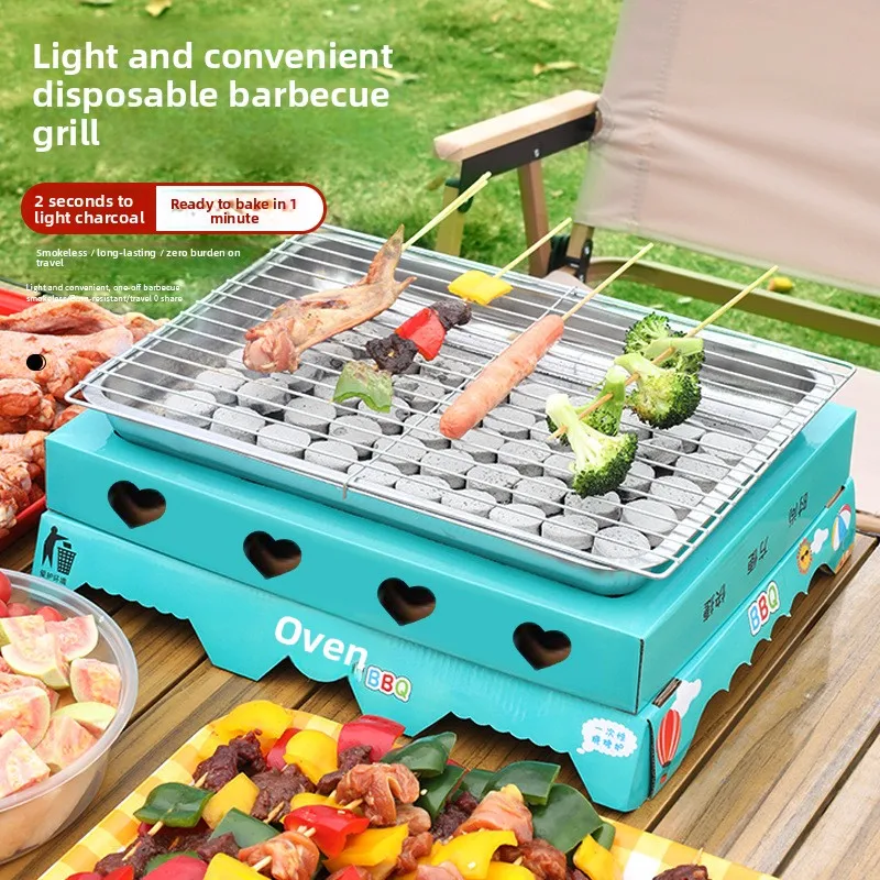 Disposable Outdoor Portable Camping Stainless Firewood Burning for 3-5 People Steel Barbecue Grill Lightweight Foldable Charcoal
