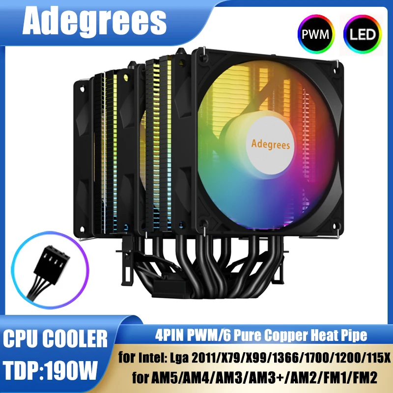 

CPU Cooler 6 Heat Pipes Tower Air Cooler Processor AM4 for Intel LGA 1700 1200 1150 1151 1155 2011 X79 X99 1366 AM3 AM5