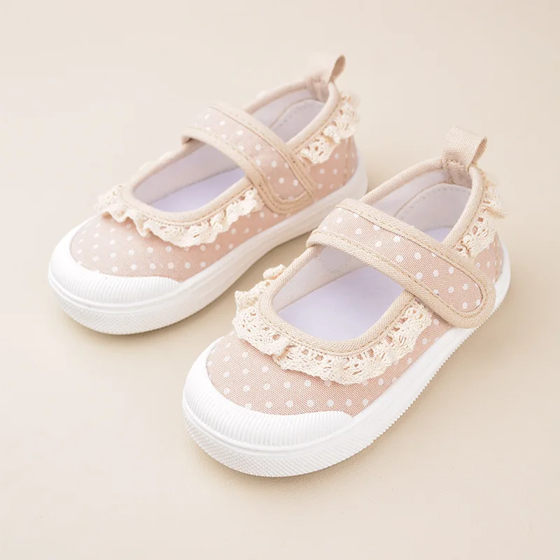

Spring New Style Children Lace Canvas Girls Adorable Princess Flat Shoes Toddlers Polka Dot Sneakers EWS06