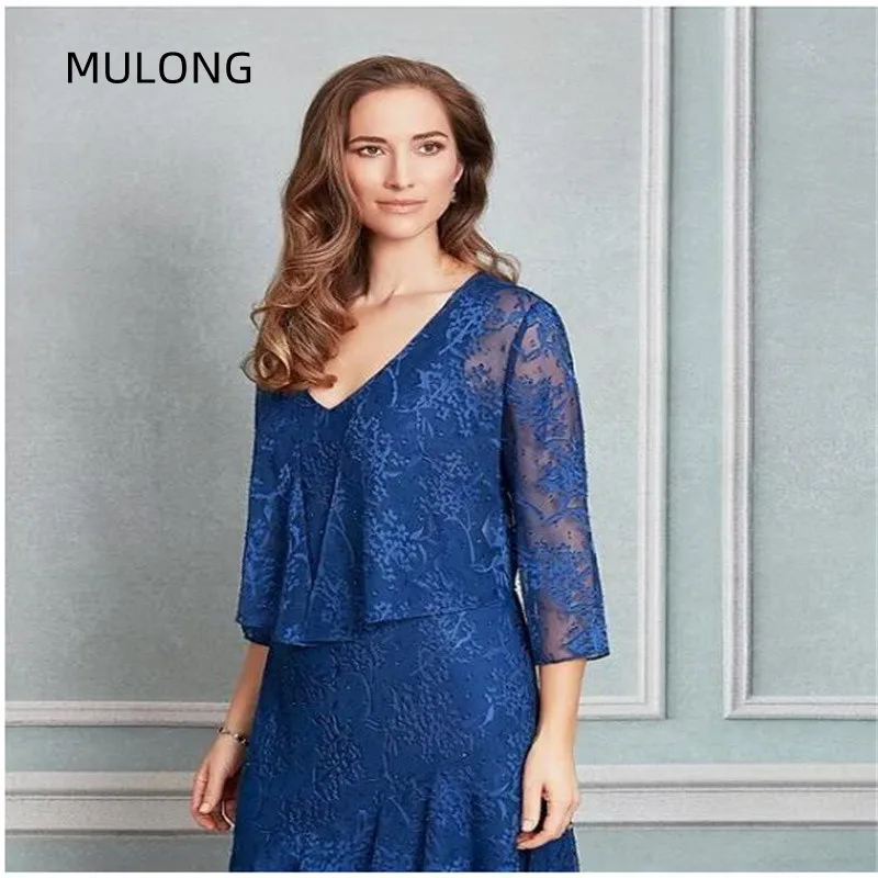 MULONG Summer Women Formal Evening Dress Ankle Length Mother Of The Bride Dresses V Neck Lace Evening Dress Mom Of The Bride