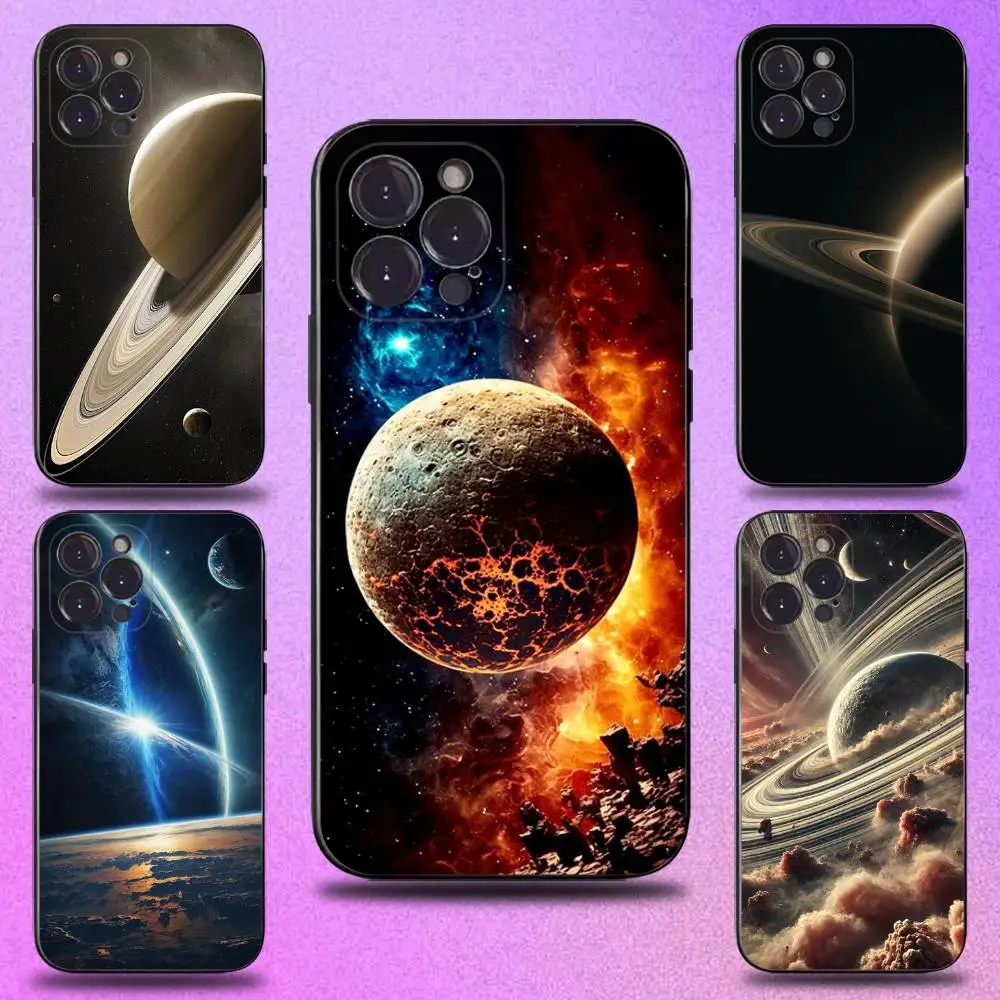 

Saturn Solar system Phone Case For iPhone 17,16,15,14,13,12,11 Plus,Pro Max,XS,X,XR,SE,Mini,8,7,Soft Silicone Black Cover