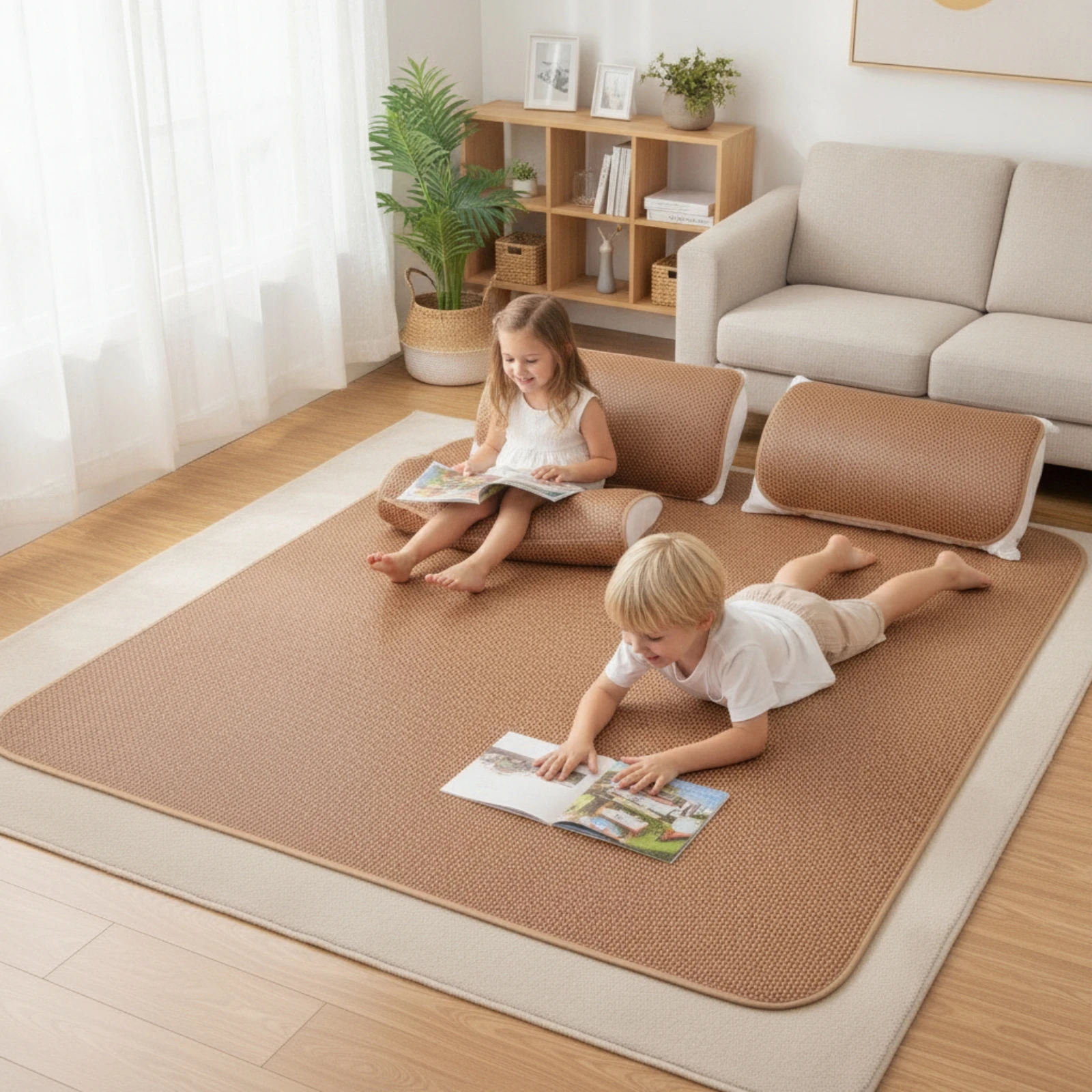 Woven Sleeping Mat with Pillowcases Low-Height Bedding for Hot Sleepers, Guest Room