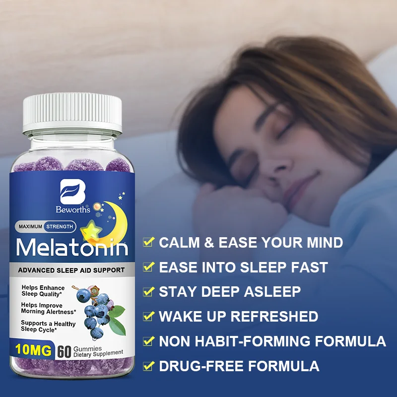 BEWORTHS 2 Bottles 2 IN 1 Sleep 10Mg Melatonin Gummiwes+5mg melatonin Capsules Non-Habit Forming Sleep Supplements for Adults