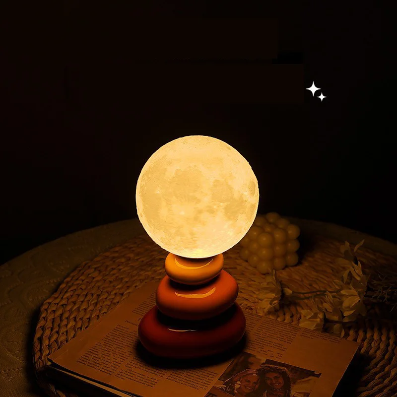 USB Ceramic Table Lamp Korean Style Bedside Night Light Bedroom Sleep Planet Atmosphere Lamp Decorative Lamp Stack Stone