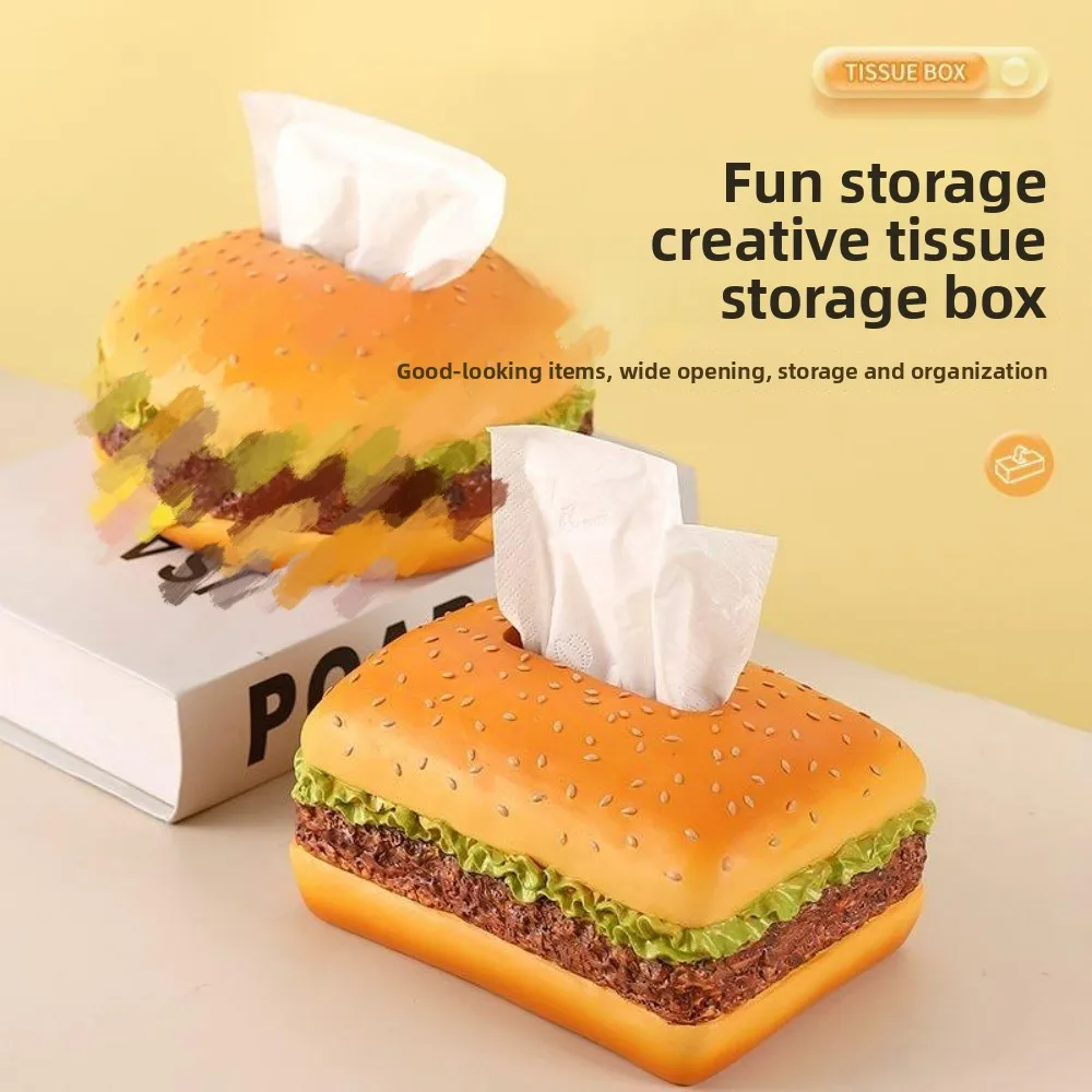 Hamburger Shaped Tissue Box Trendy Cartoon Creative American Retro Napkin Holder Fun Decor Ornament for Living Room Home Use