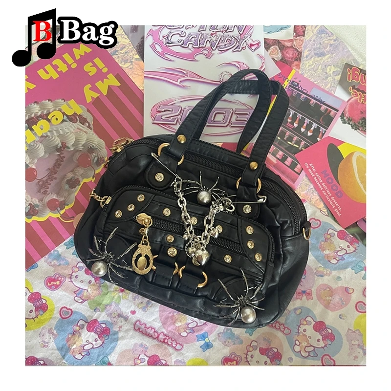 Retro small crowd bag Spice girl goth punk tote messenger shoulder handbag Harajuku y2k subculture spider decoration