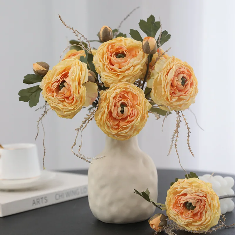 Artificial Dry Peony Flower Single Head With Grass Peony Flower Fake Flower Home Decoration Hotel Wedding Flower Luxury Decor