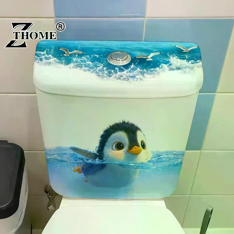 Creative Self-adhesive Cute Penguin Toilet Stickers Waterproof Bathroom Decals Decoration