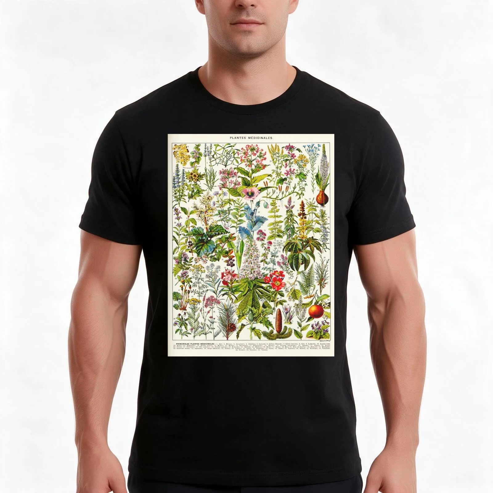 Adolphe Millot - Plantes Medicinales 01 - Vintage french botanical illustration T-Shirt Summer Casual Cotton Tee 100% Cotton