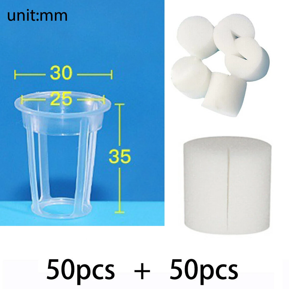 50PCS Planting Cup+50PCS White Sponge For Balcony Vegetable Soilless Cultivation Equipment Hydroponic Planting Basket