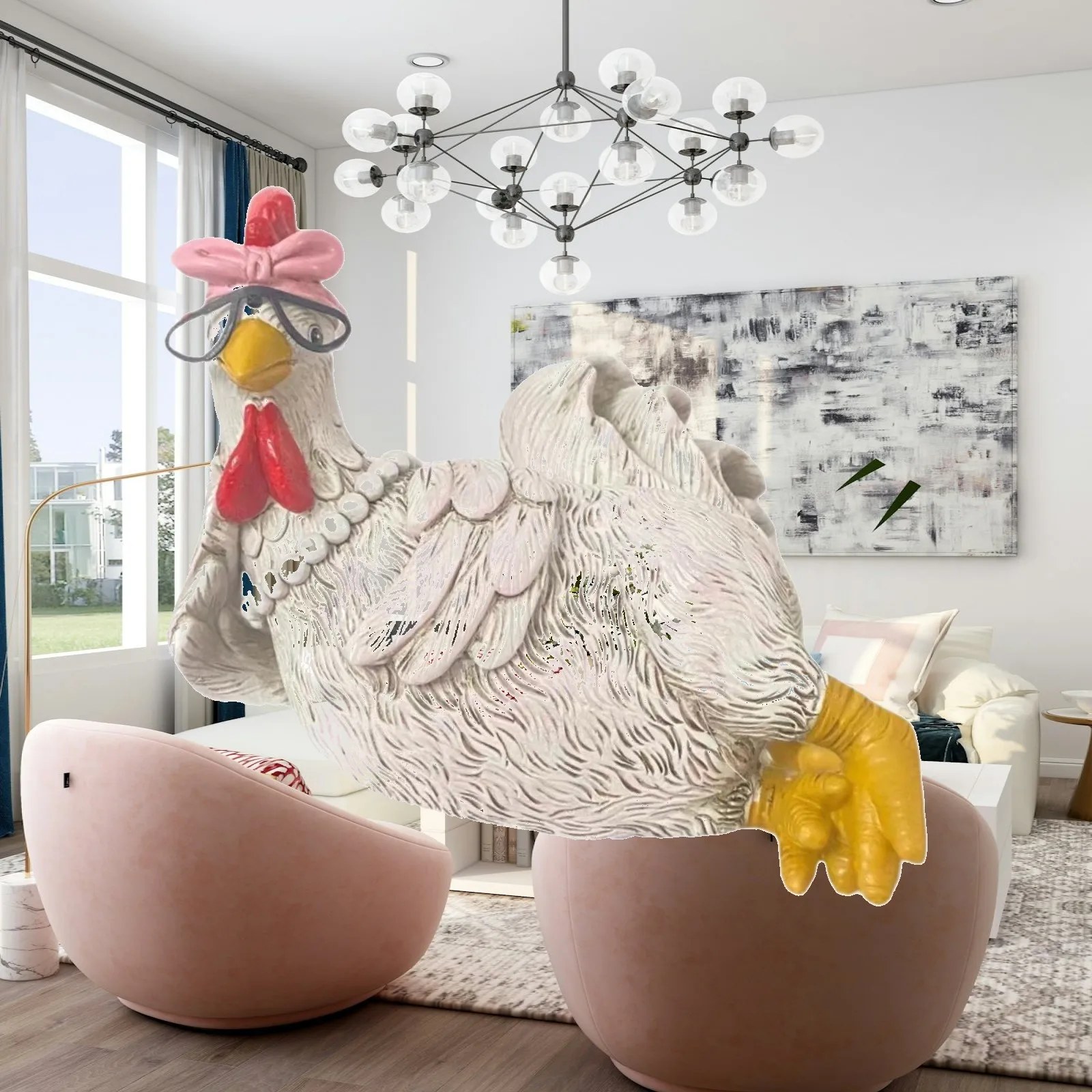 Good Morning Chicken Statue Collections Home Decor Decorative Adornment Resin Figurine for Balcony Entrance Bedroom Patio Indoor