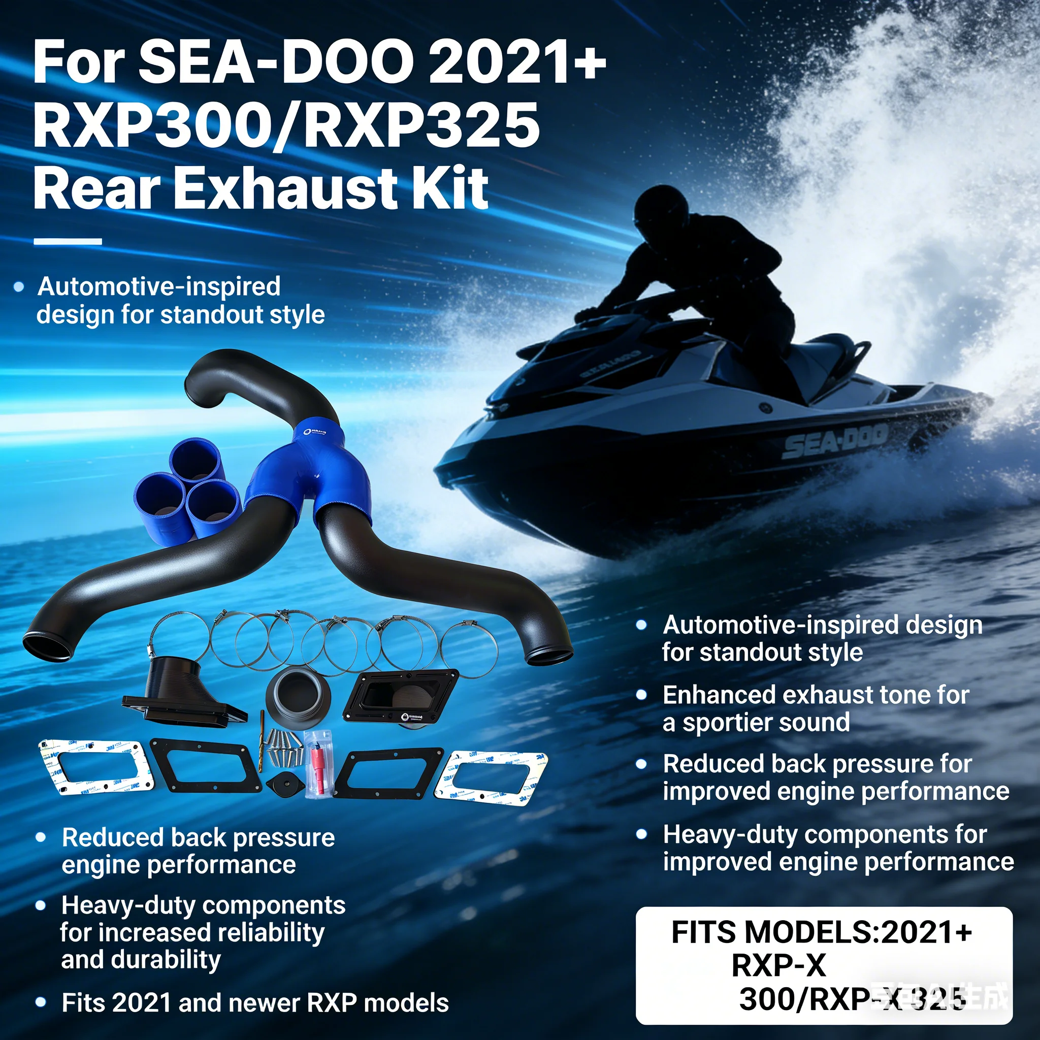For Seadoo RXP-X 300 &325 2021-2026 Dual Rear Exhaust Kit