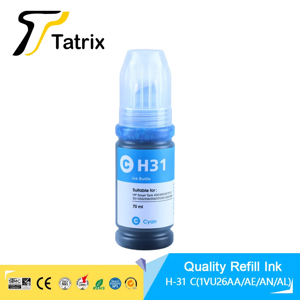 Tatrix Refill Dye Ink Kit For HP 32XL HP 31 For HP mart Tank 5105/6001/6005/6006/7001Smart Tank 670/675/720/725/750/755/790/795