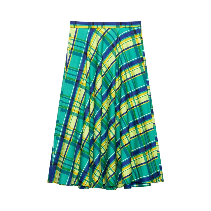 Dave&Di Women's 2026 Summer New Product Casual Versatile Mid Waist Checkered A-line Half Length Skirt For Women