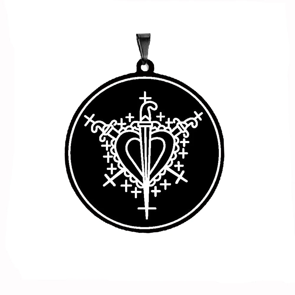 HLSS062 Amulette d'Erzulie Ezili Dantor Voodoo Loa Veve Symbol Stainless Steel Laser Marking Pendant Necklace