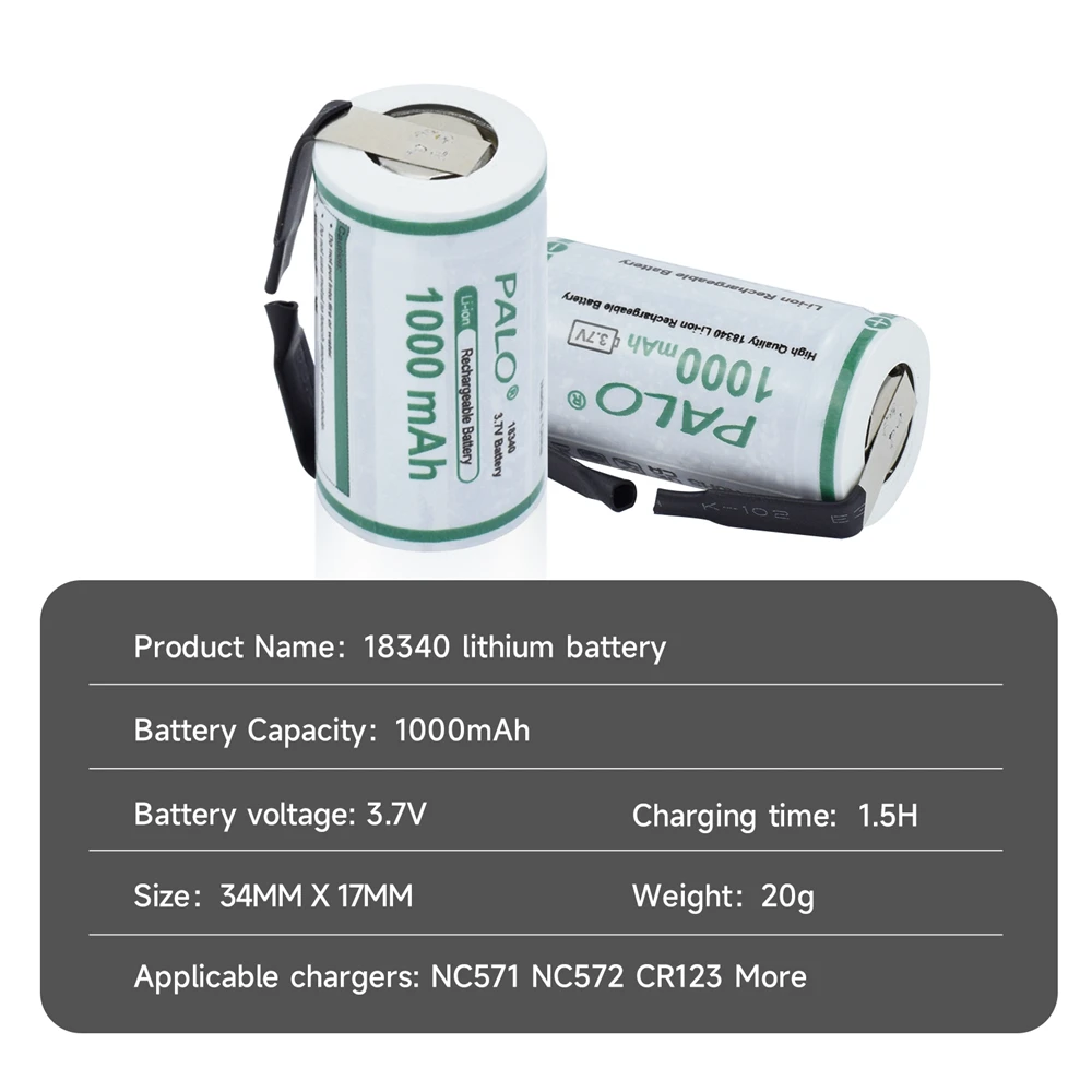 3.7V 18340 18350 Rechargeable Lithium ion Battery 18350 Batteries With Weld Tap for Flashlights Doorbells Camera Electric tools