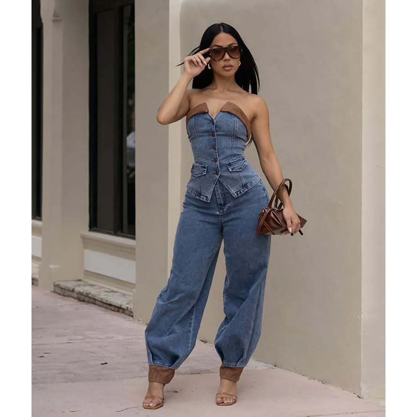 

Women Denim Jean Elegant 2 Piece Pant Set Outfits Y2K Streetwear 2025 Winter Fall Clothes Women Sexy Two Piece Sets