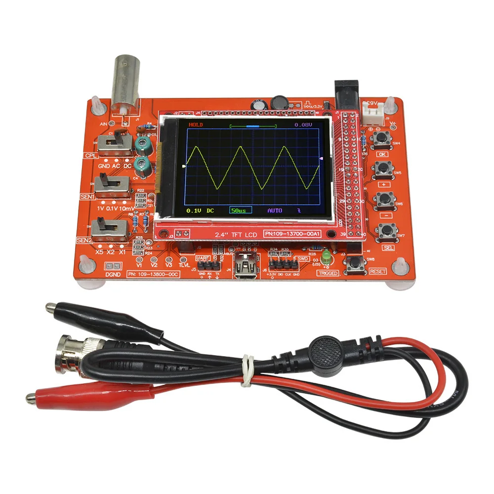 DS0138 Digital Oscilloscope 2.4 Inch TFT with LCD Display Alligator Probe Test Clip Fully Assembled for DIY Measuring Instrument