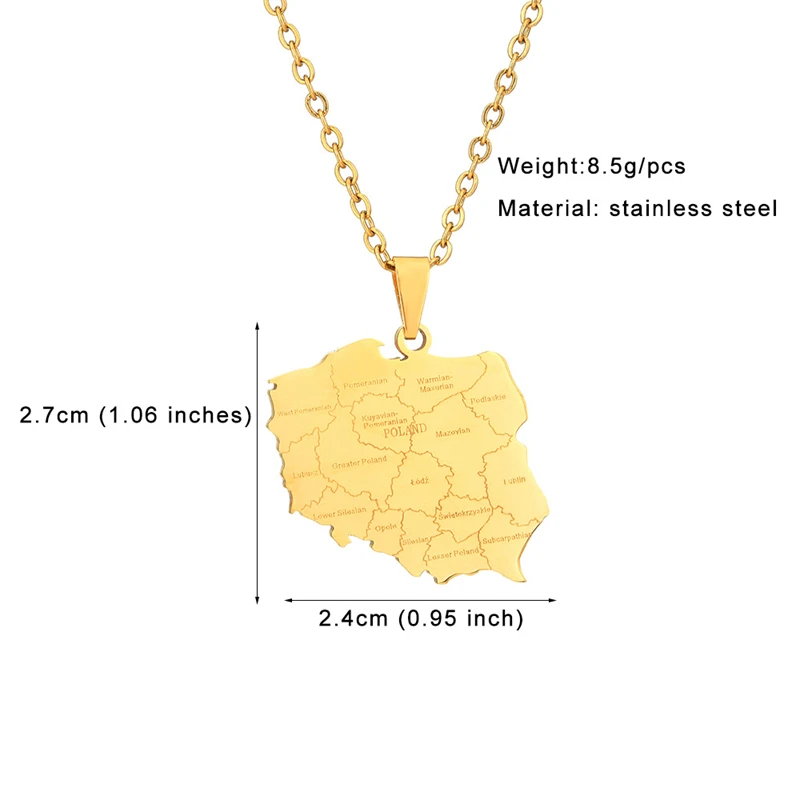 Polska Map & City Name Pendant Necklaces for Women Girls Jewelry Maps of Poland Chains High Quality Never Fade Patriotic Gift