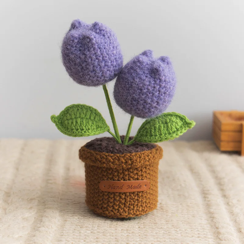Mini-fertige gehäkelte Tulpen im Topf, gefüllte Pflanzen, Heim- und Auto-Innendekoration, Valentinstag, Weihnachten, Abschlussfeier, Muttertagsgeschenk