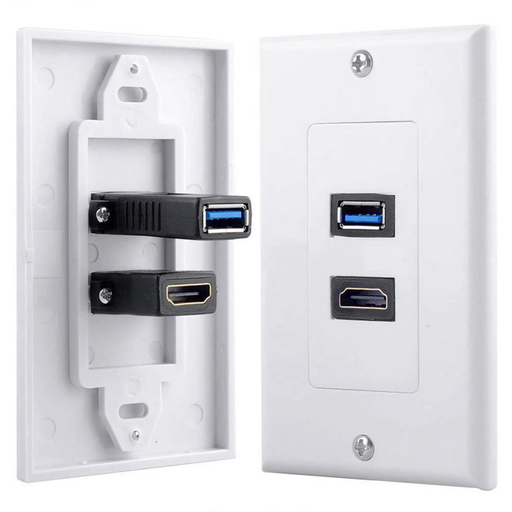 4X 2Port HDMI+USB 3.0 Female Wall Face Plate Panel Outlet Socket Extender White